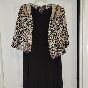 2 pc sleeveless black high waisted dress with leopard print jacket. R&K original